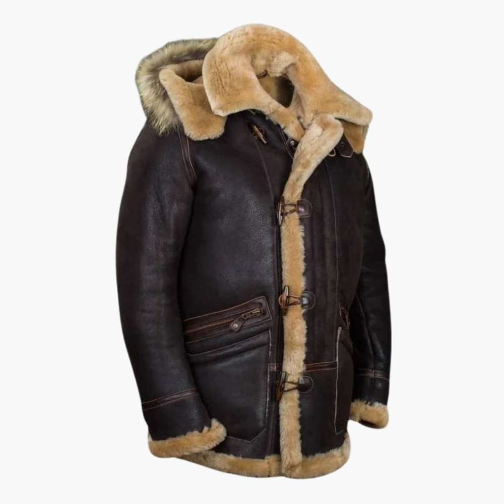 Nevin - Men's Shearling Hooded Aviator Jacket