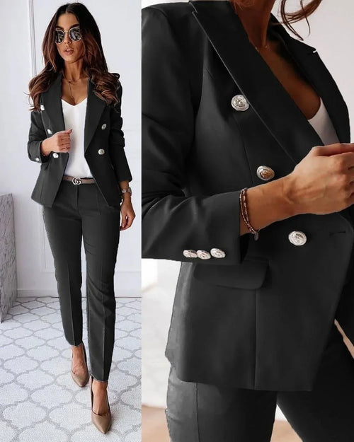 Rowena - Women's Double Breasted Blazer Suit Set