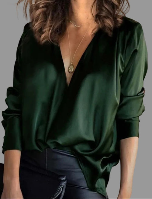 Wanda - Women's Long Sleeve V Neck Satin Blouse