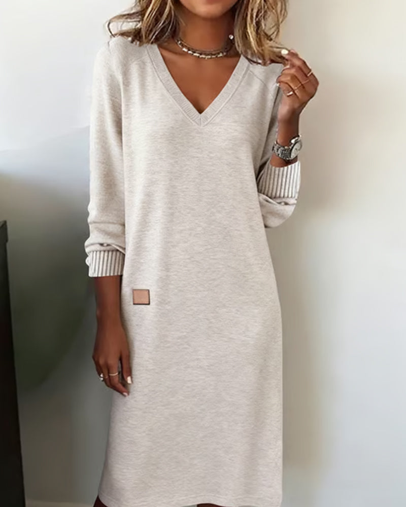 Daphne - Women's V Neck Knit Sweater Dress