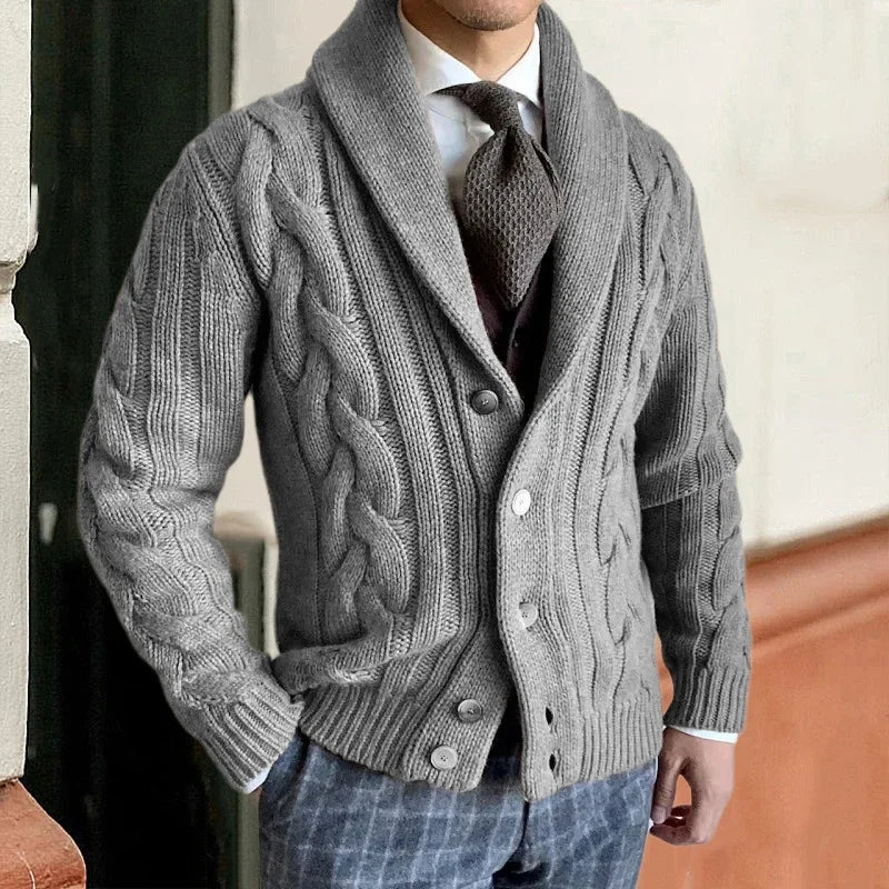 Eamon - Men's Shawl Collar Cable Knit Cardigan