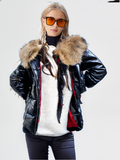 Frances - Women's Hooded Faux Leather Jacket