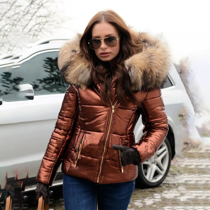 Frances - Women's Hooded Faux Leather Jacket