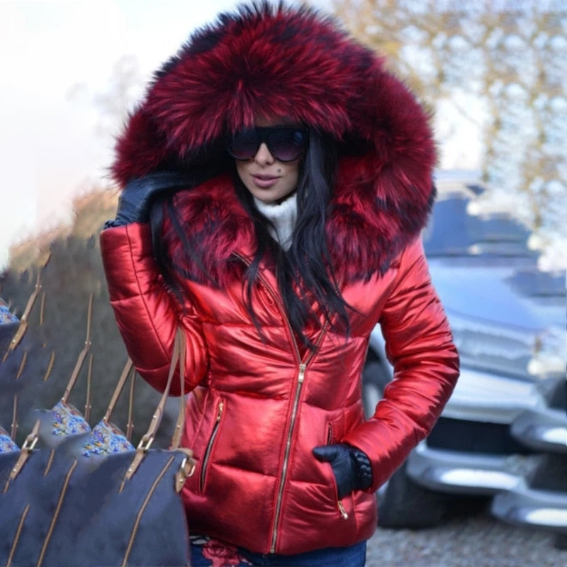 Frances - Women's Hooded Faux Leather Jacket