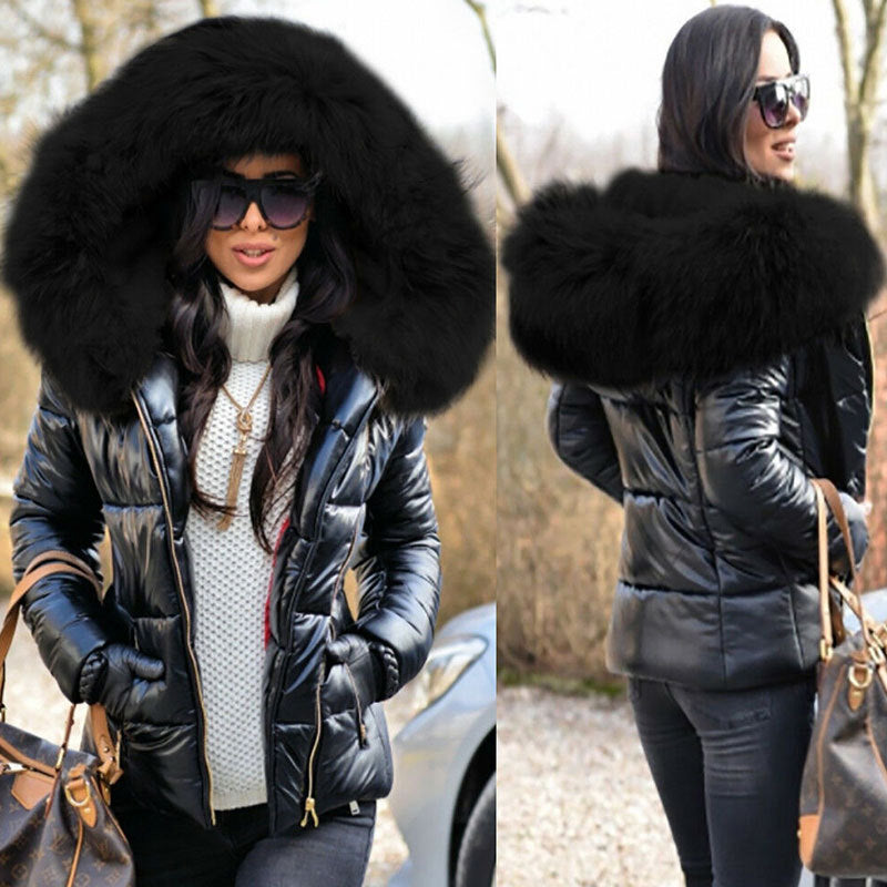 Frances - Women's Hooded Faux Leather Jacket