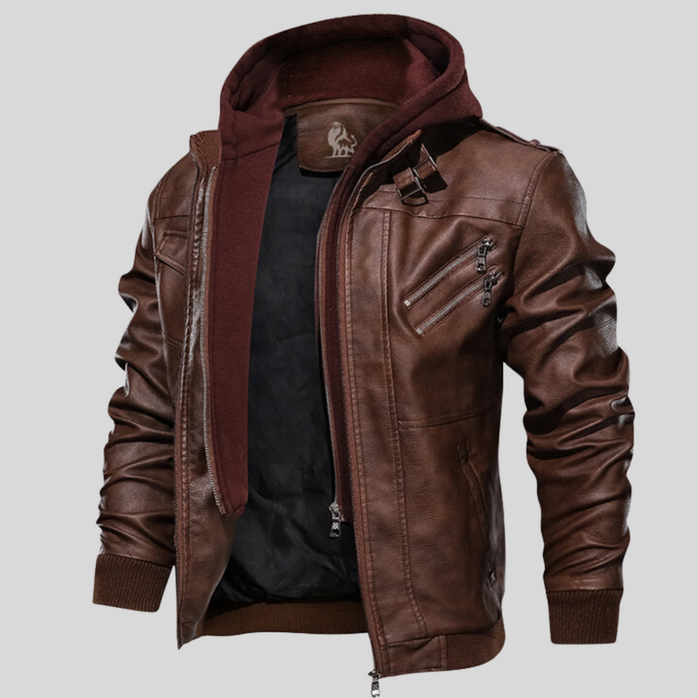 Griffin - Men's Hooded Faux Leather Jacket