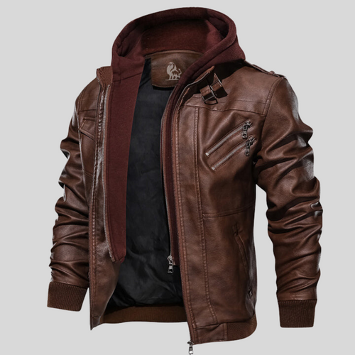 Griffin - Men's Hooded Faux Leather Jacket