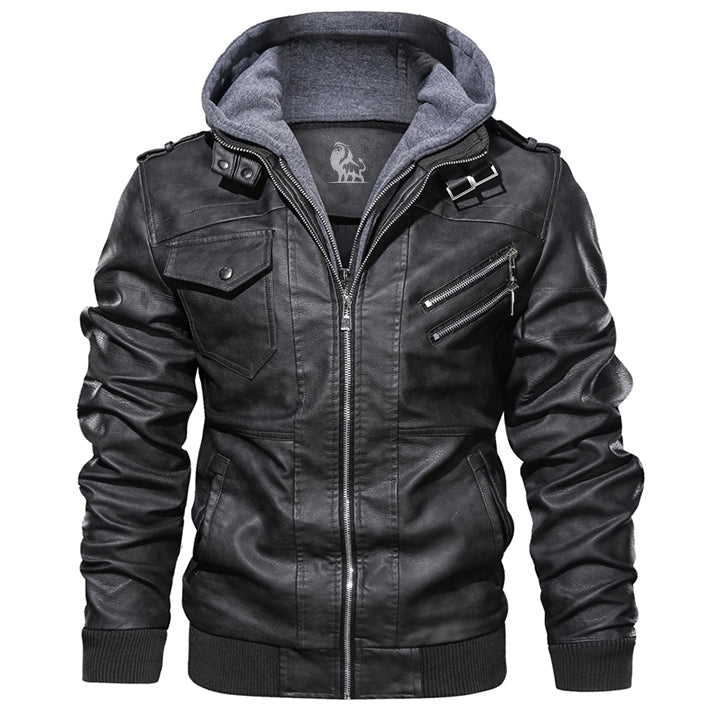 Griffin - Men's Hooded Faux Leather Jacket