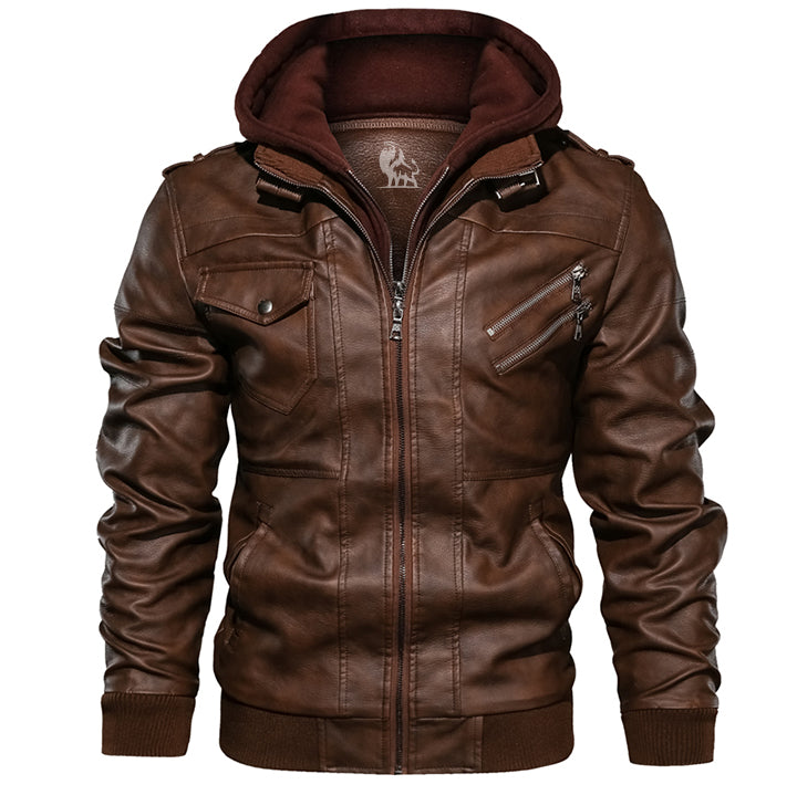 Griffin - Men's Hooded Faux Leather Jacket