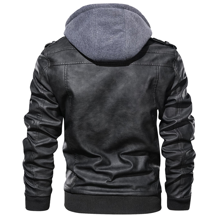 Griffin - Men's Hooded Faux Leather Jacket