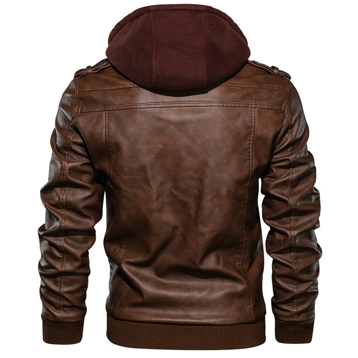 Griffin - Men's Hooded Faux Leather Jacket