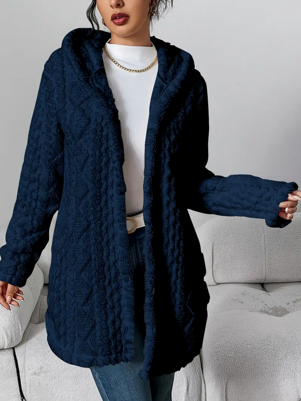 Gwen - Women's Hooded Cable Knit Cardigan