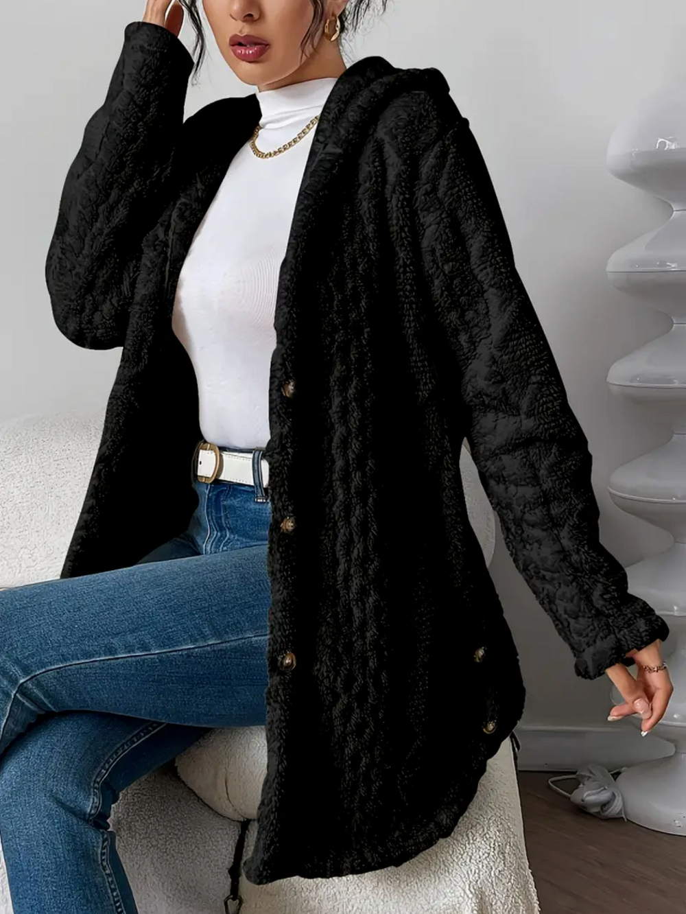 Gwen - Women's Hooded Cable Knit Cardigan