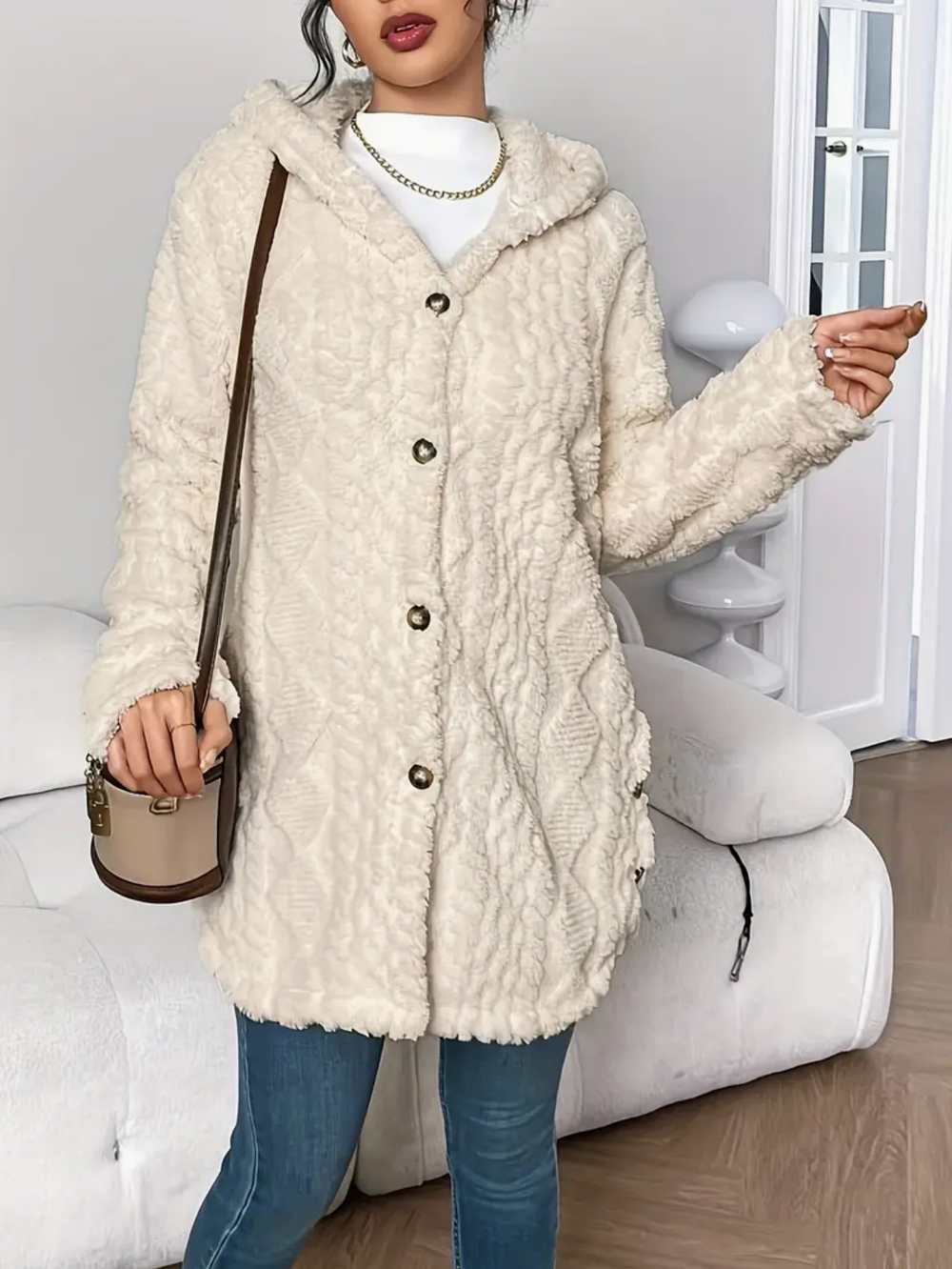 Gwen - Women's Hooded Cable Knit Cardigan