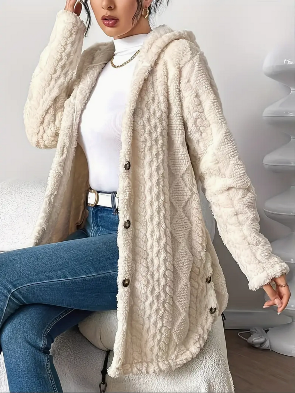 Gwen - Women's Hooded Cable Knit Cardigan
