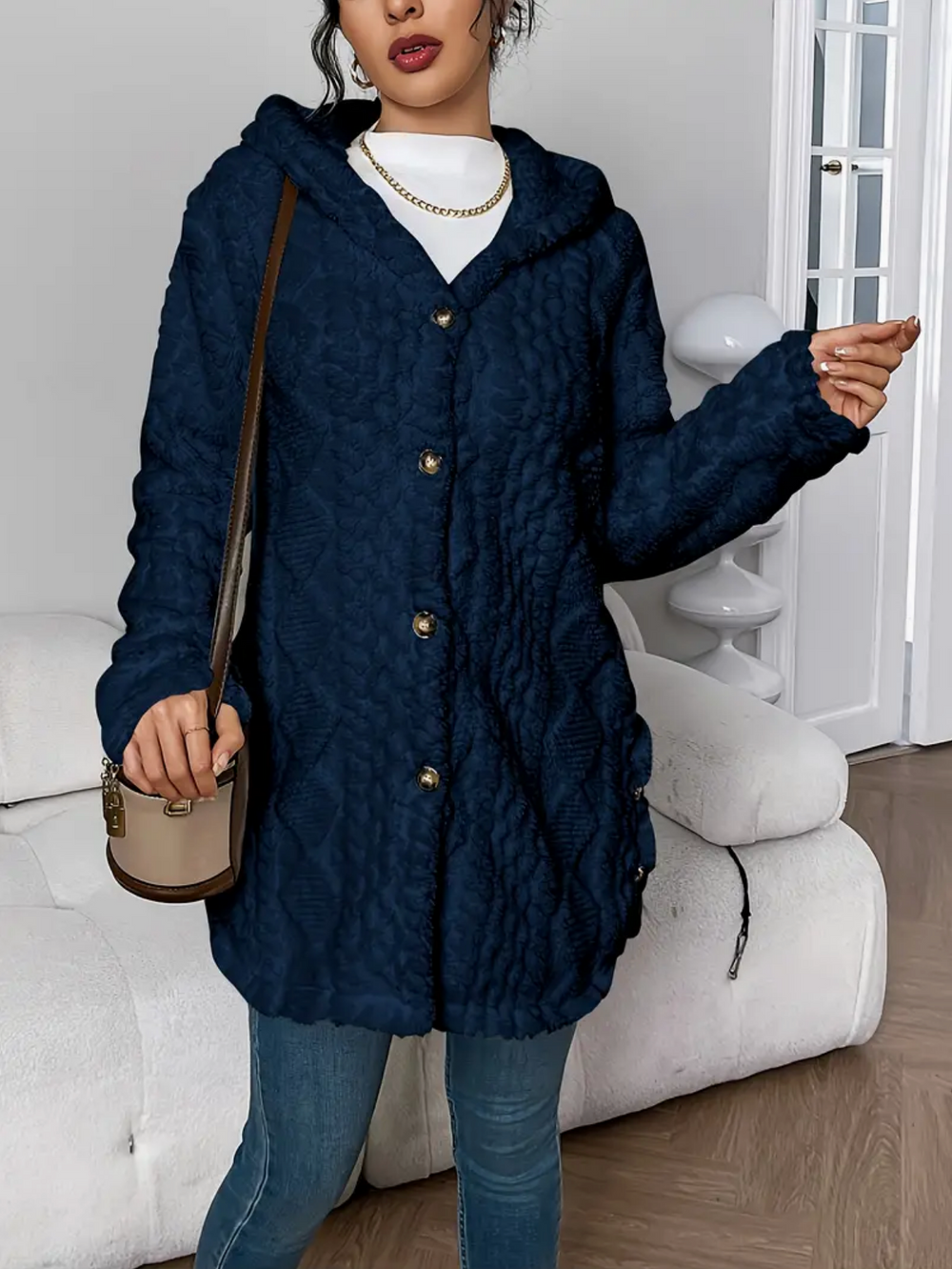 Gwen - Women's Hooded Cable Knit Cardigan