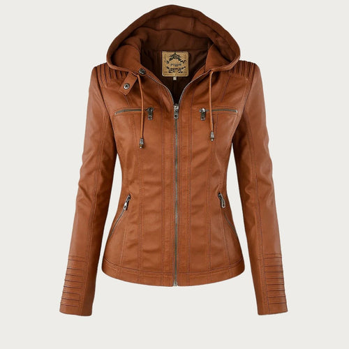 Isadora - Women's Hooded Leather Biker Jacket