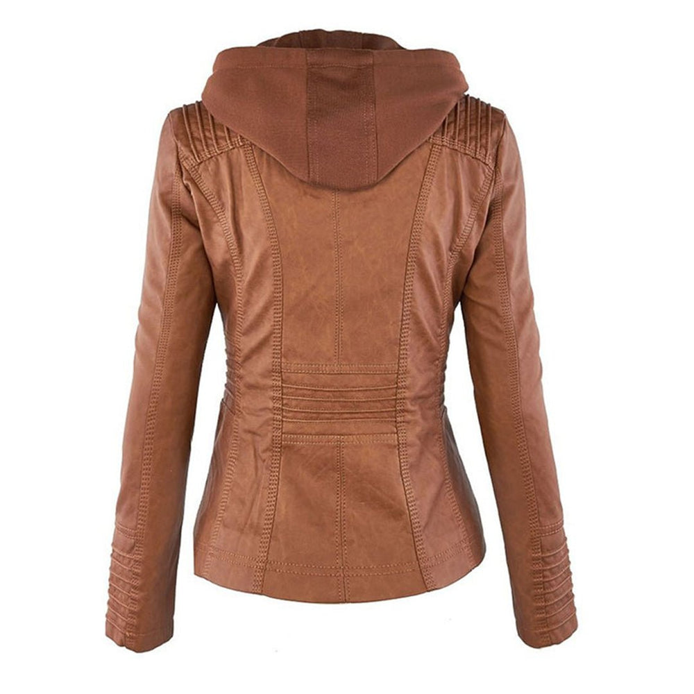 Isadora - Women's Hooded Leather Biker Jacket