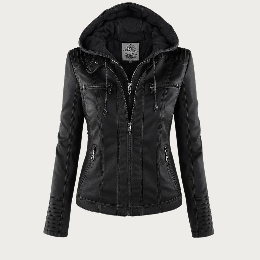 Isadora - Women's Hooded Leather Biker Jacket