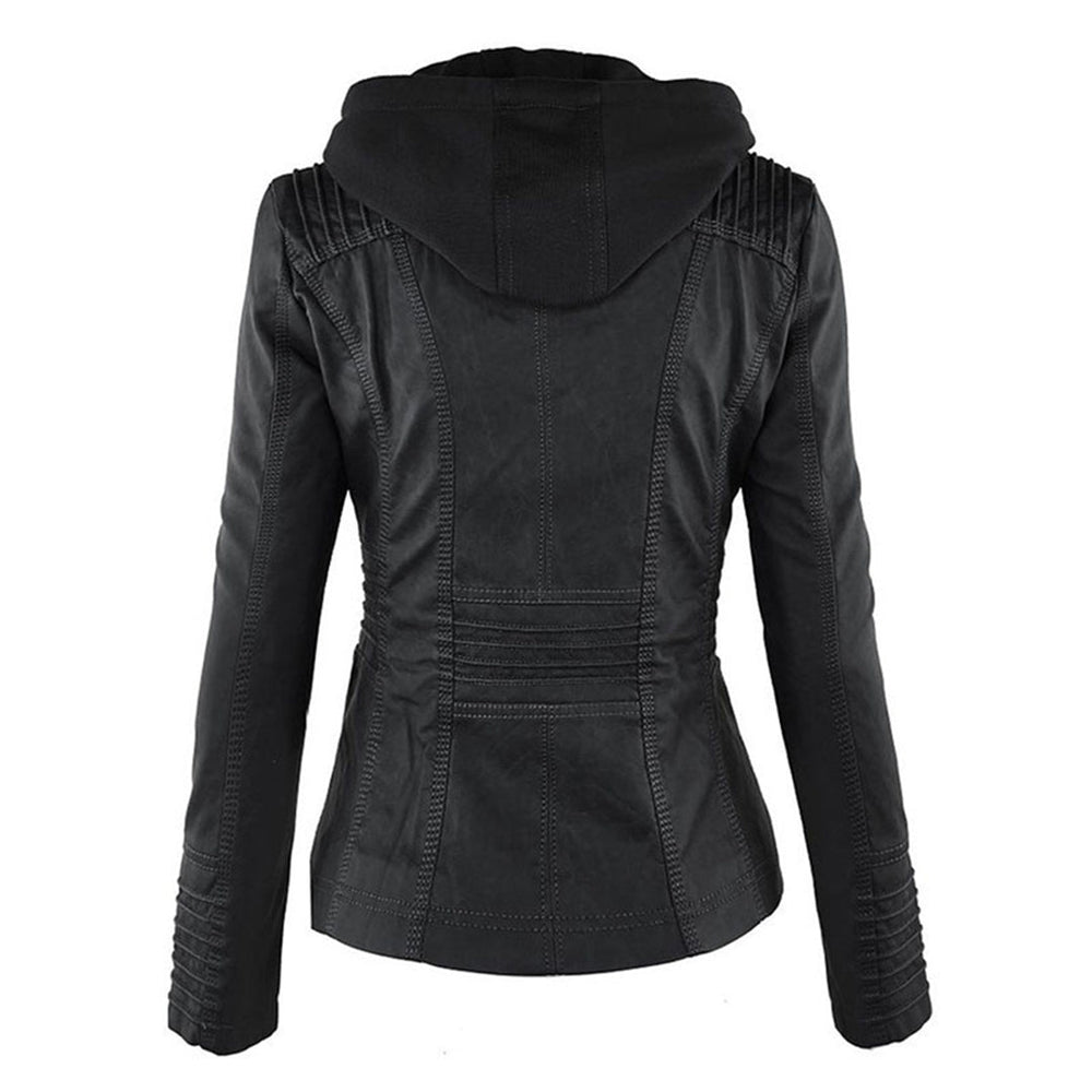 Isadora - Women's Hooded Leather Biker Jacket
