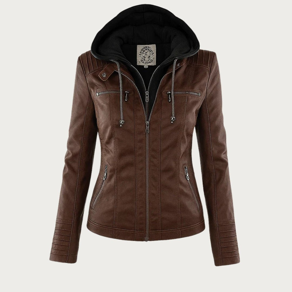 Isadora - Women's Hooded Leather Biker Jacket