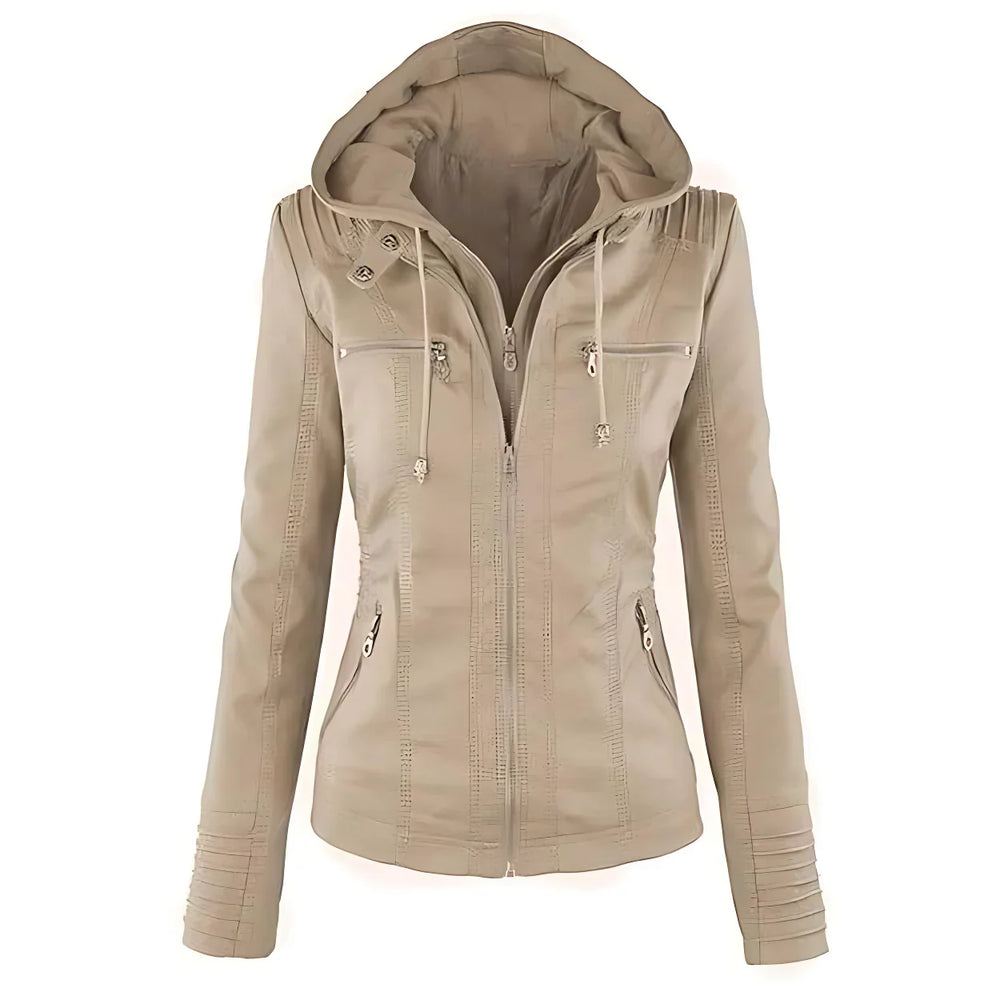 Isadora - Women's Hooded Leather Biker Jacket