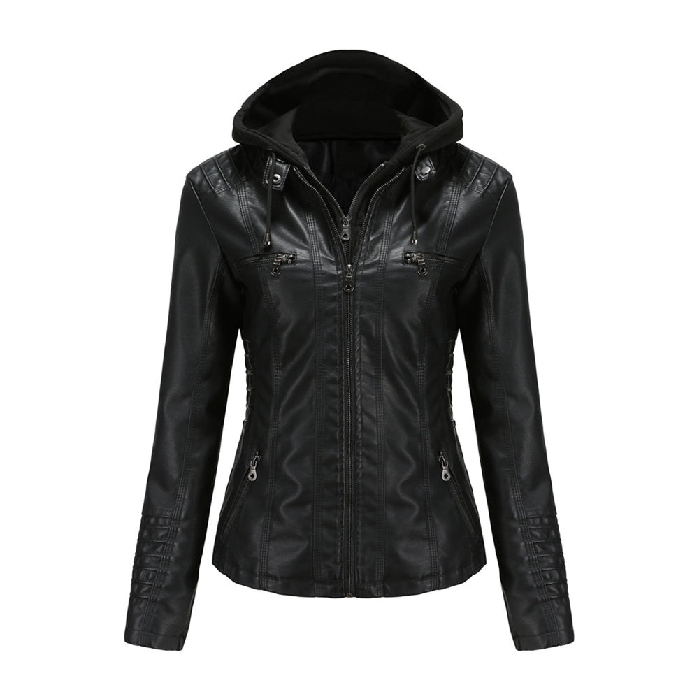 Jessamine - Women's Hooded Leather Moto Jacket