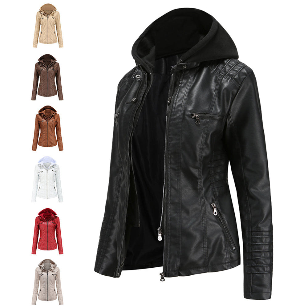 Jessamine - Women's Hooded Leather Moto Jacket