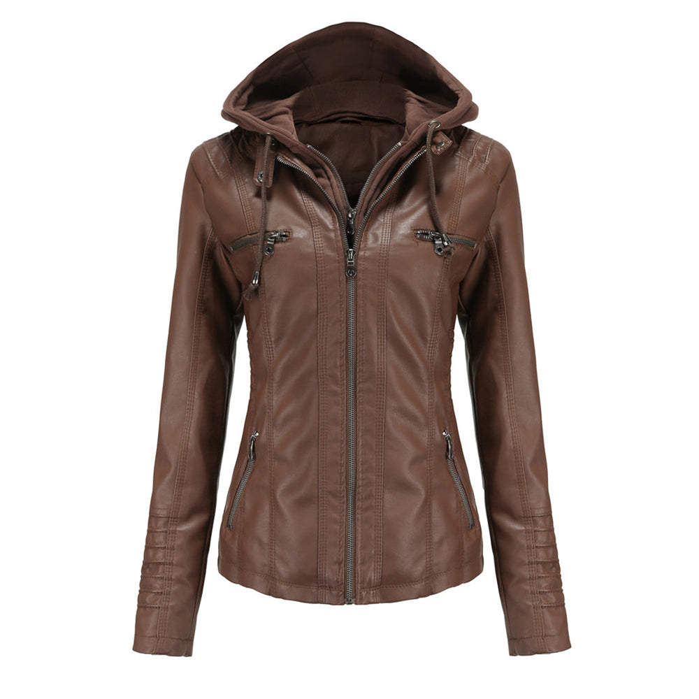 Jessamine - Women's Hooded Leather Moto Jacket
