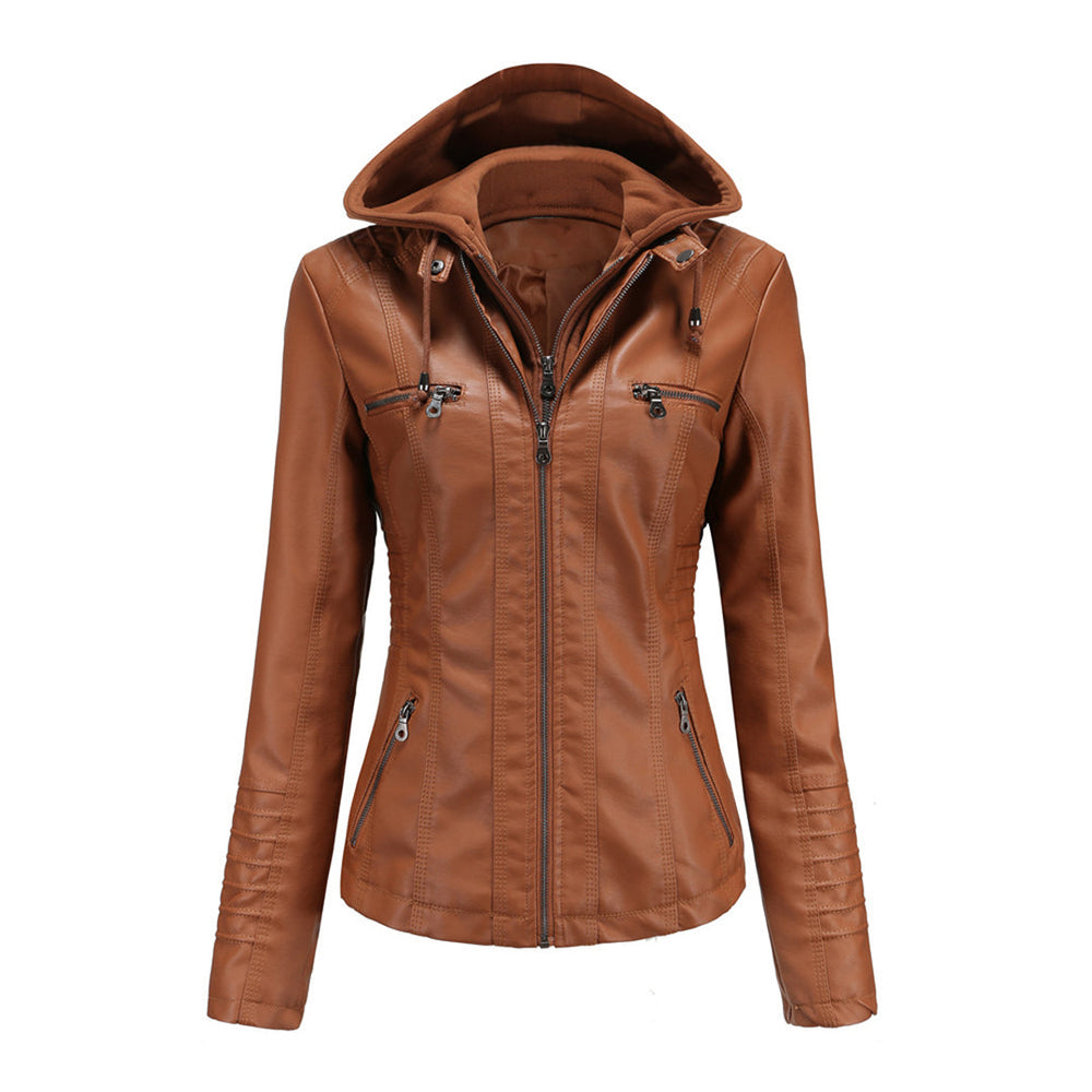 Jessamine - Women's Hooded Leather Moto Jacket