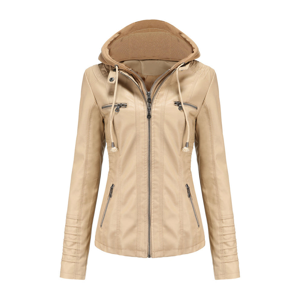 Jessamine - Women's Hooded Leather Moto Jacket
