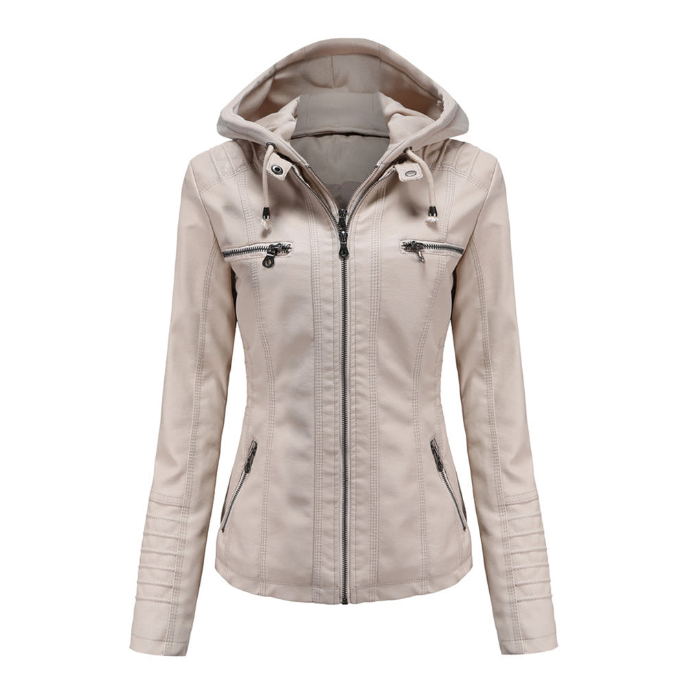 Jessamine - Women's Hooded Leather Moto Jacket