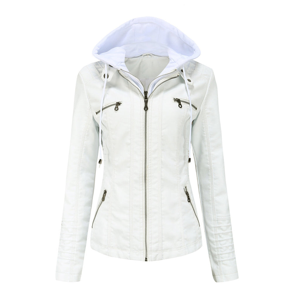 Jessamine - Women's Hooded Leather Moto Jacket