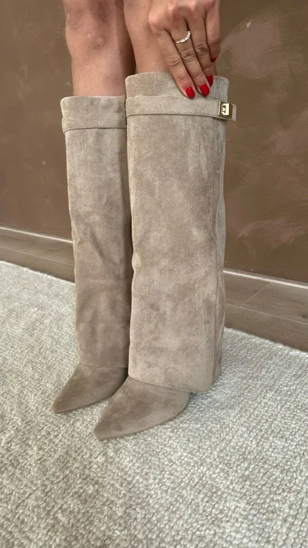 Juno - Women's Heeled Suede Knee High Boots