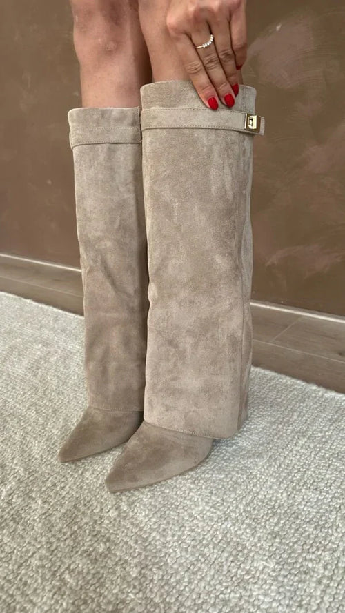 Juno - Women's Heeled Suede Knee High Boots