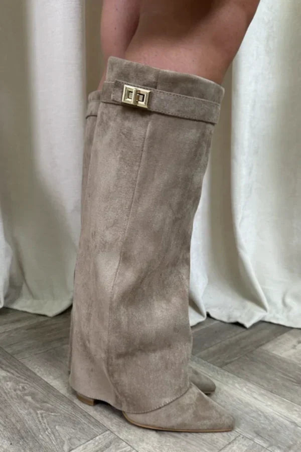 Juno - Women's Heeled Suede Knee High Boots