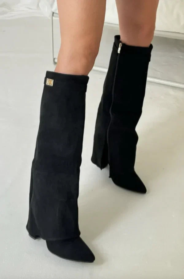 Juno - Women's Heeled Suede Knee High Boots