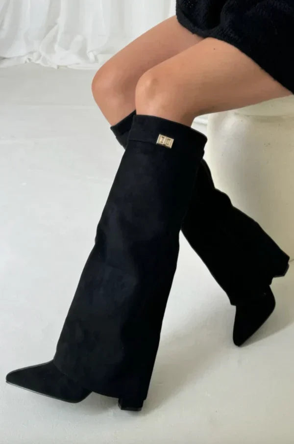 Juno - Women's Heeled Suede Knee High Boots