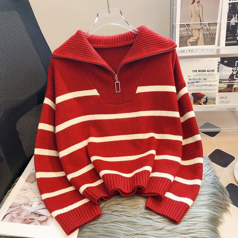 Lucienne - Women's Striped Quarter Zip Sweater