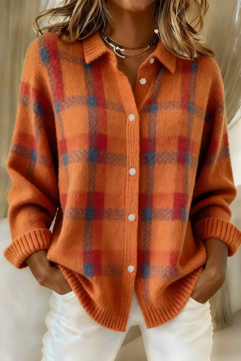 Mavis - Women's Plaid Button Up Cardigan