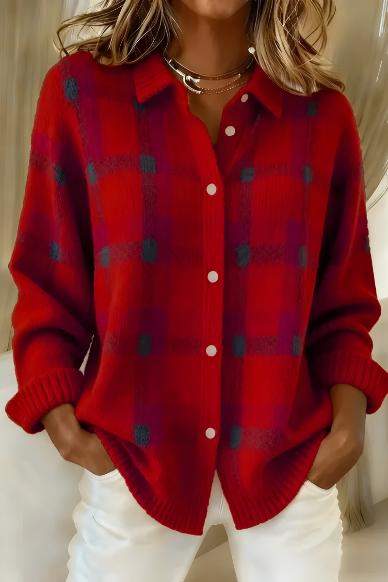 Mavis - Women's Plaid Button Up Cardigan