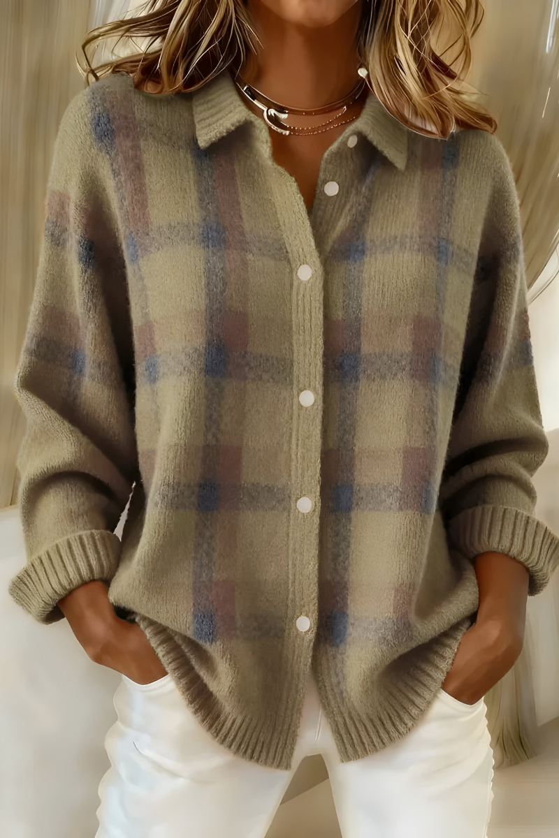 Mavis - Women's Plaid Button Up Cardigan