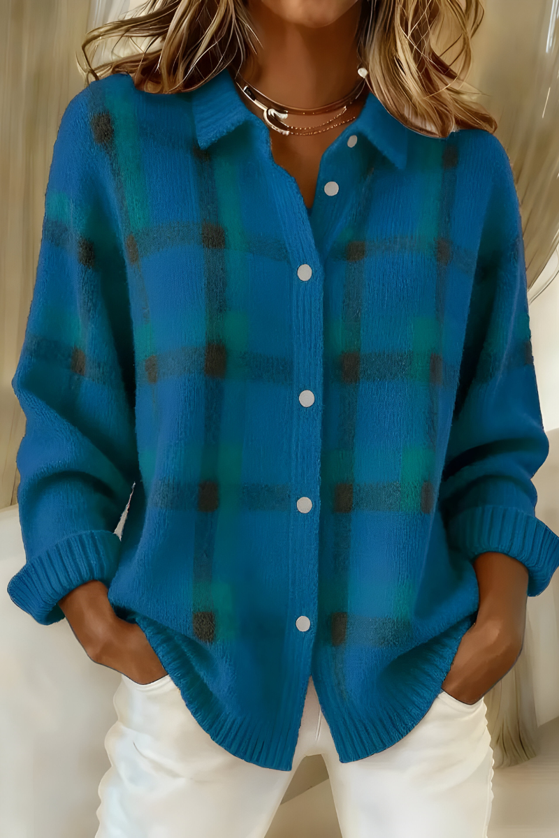 Mavis - Women's Plaid Button Up Cardigan