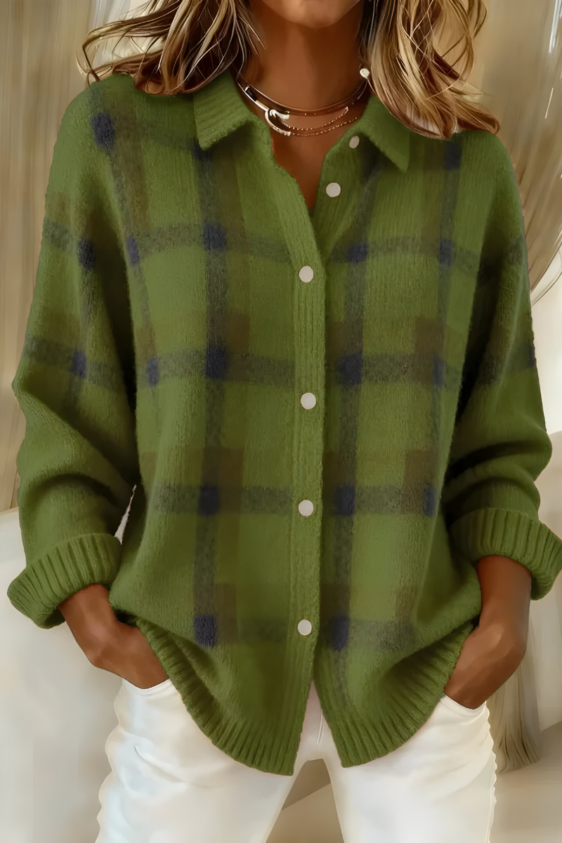 Mavis - Women's Plaid Button Up Cardigan