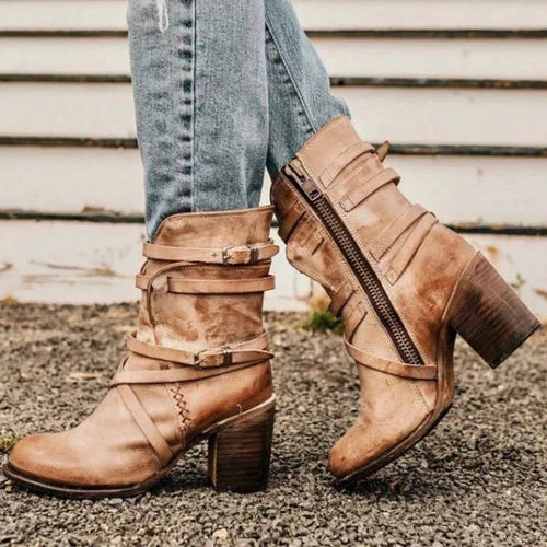 Octavia - Women's Heeled Buckle Ankle Boots