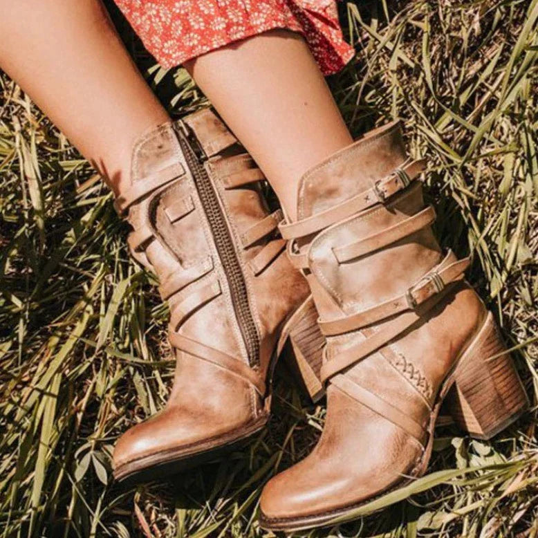 Octavia - Women's Heeled Buckle Ankle Boots