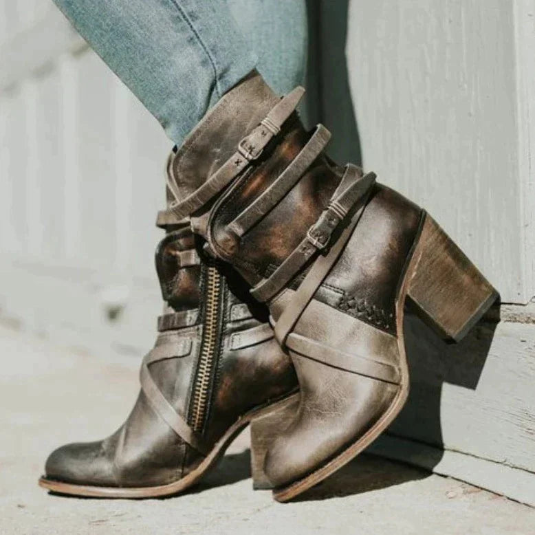 Octavia - Women's Heeled Buckle Ankle Boots