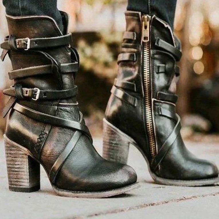 Octavia - Women's Heeled Buckle Ankle Boots