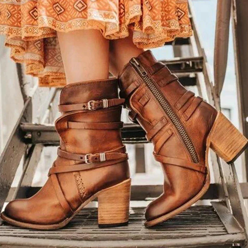 Octavia - Women's Heeled Buckle Ankle Boots