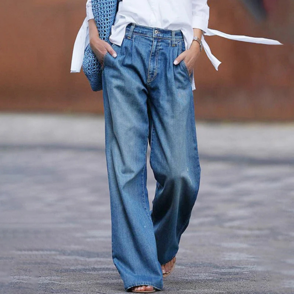 Selina - Women's High Waisted Wide Leg Jeans